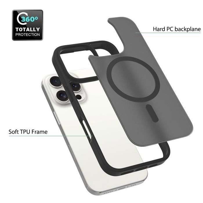 Coque de protection pour iPhone 16 Pro Max - BOOLING - Anneau Magnétique - Silicone et PC - Noir - Antichoc