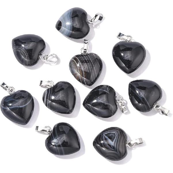 LiQunSweet 10 Pcs Genuine Amethyst Semi-Precious Gemstone Quartz Stone Heart Shape Pendants Bulk for Women Jewelry Necklace Making Findings