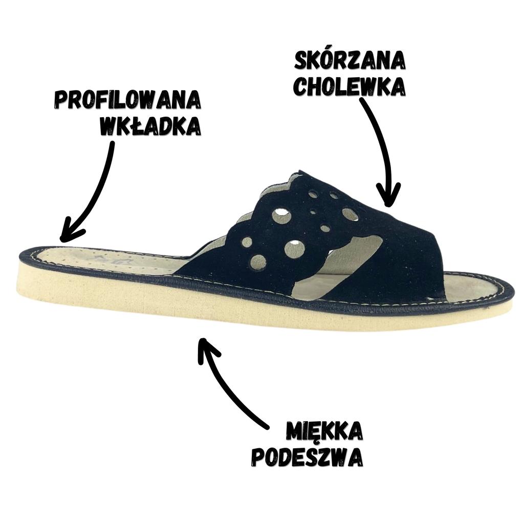 Women's leather slippers, black house slippers 39