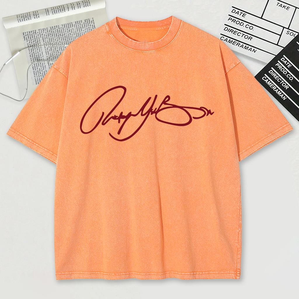 Röda Konstbokstäver Tryckta Tvättade Herr T-shirts Sport Casual T-shirt Sommar Sport Trendiga Kläder Bomull Oversize Unisex Topp