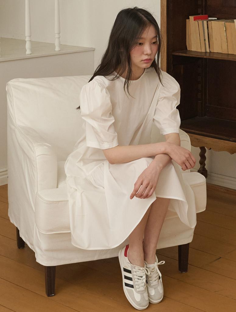 OPENING SUNSHINE Back Ribbon Shirring Dress_White