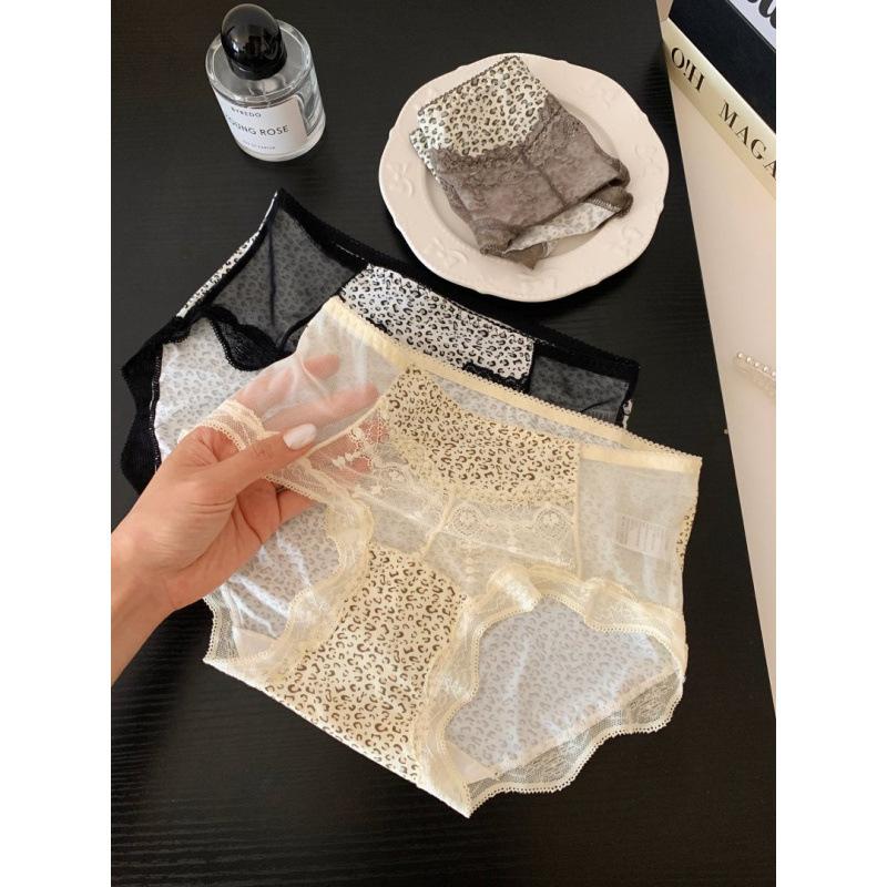 Lady Summer Pure Desire Sexy Lace Splicing Leopard Print Ice Silk Without Trace in Waist Triangle Briefs one size шампанского