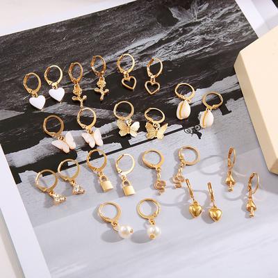 Heart Jewelry Women Pearl Lock Butterfly Lock Earrings Creative Personality Earring Set  Accessories