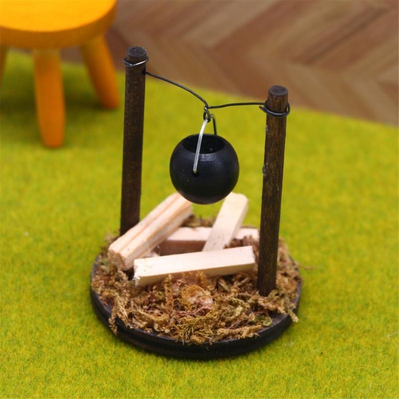 Model Hanging Cauldron Dollhouses Cauldron 1:12 Scale Realistic Cookware Hanging Pots Model for Camping Theme