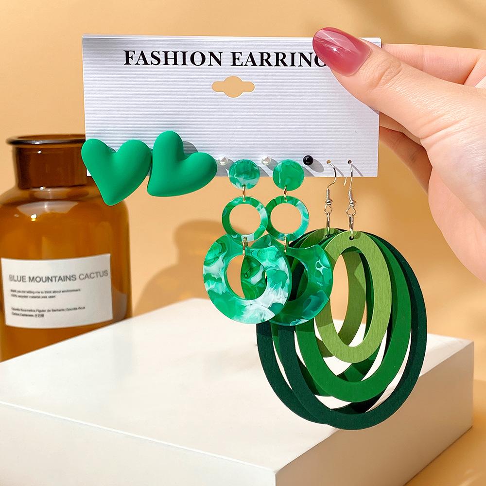 Exaggerated Shape Earrings 6-Piece Set Premium Geometric Light Luxury Earrings Earstuds Earrings Combination Jewelry Gift