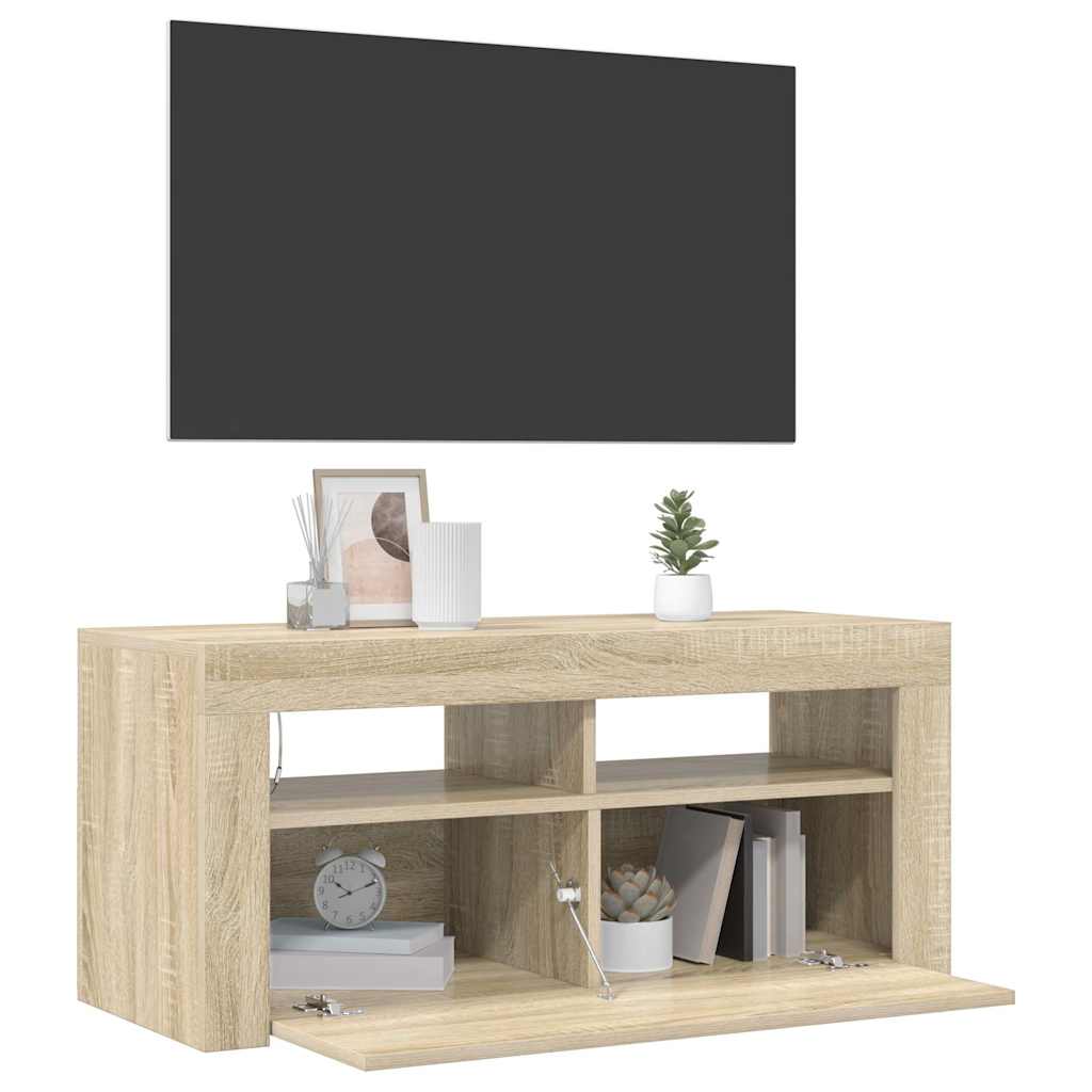 vidaXL TV-Schrank mit LED-Leuchten Sonoma-Eiche 90x35x40 cm