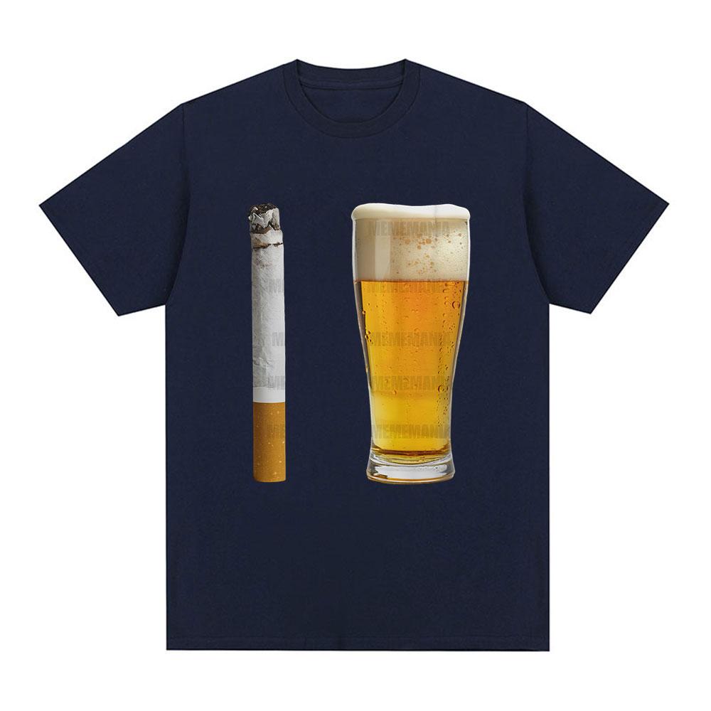 Beer and Cigarette Funny Tshirt Alcohol Beer Offensive Party Stupid Meme Tshirts Unisex Women Fashion Cotton Short Sleeve T Shirt