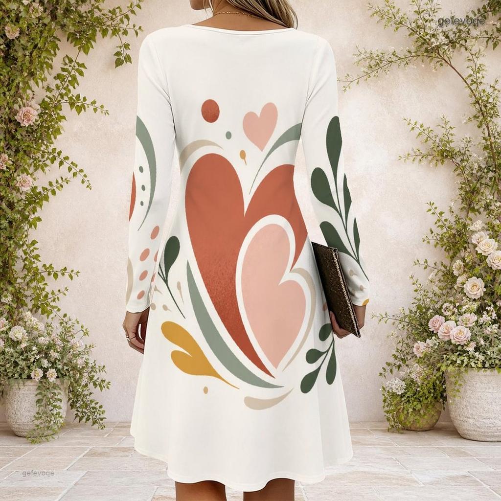 Damen Cross V-Ausschnitt Langarmkleid Aquarell Spritzer Herz Muster Unregelmäßiger Saum Kleid