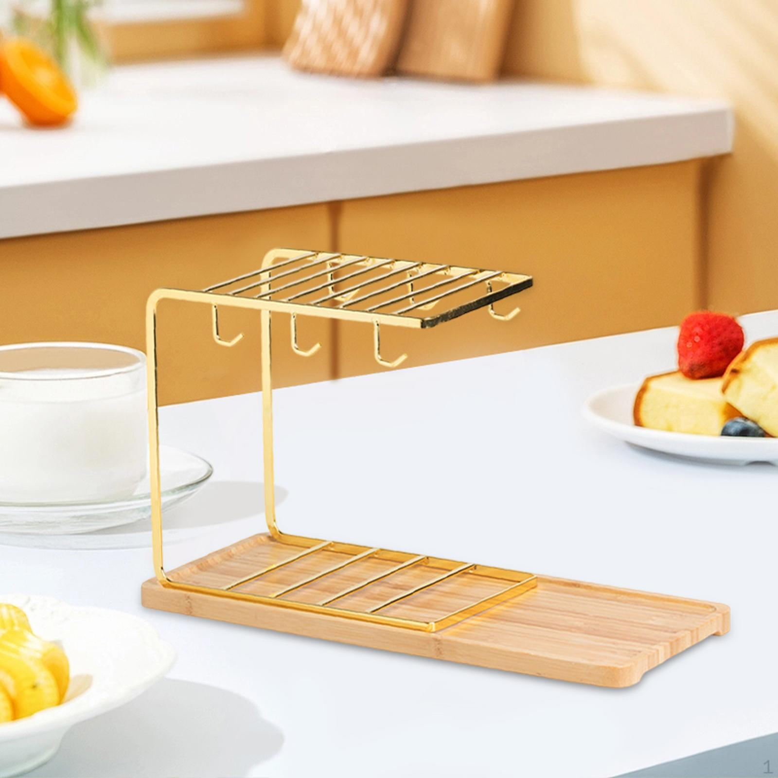 

Органайзер для хранения кофейных кружек с деревянным подносом для дома и кафе золотой