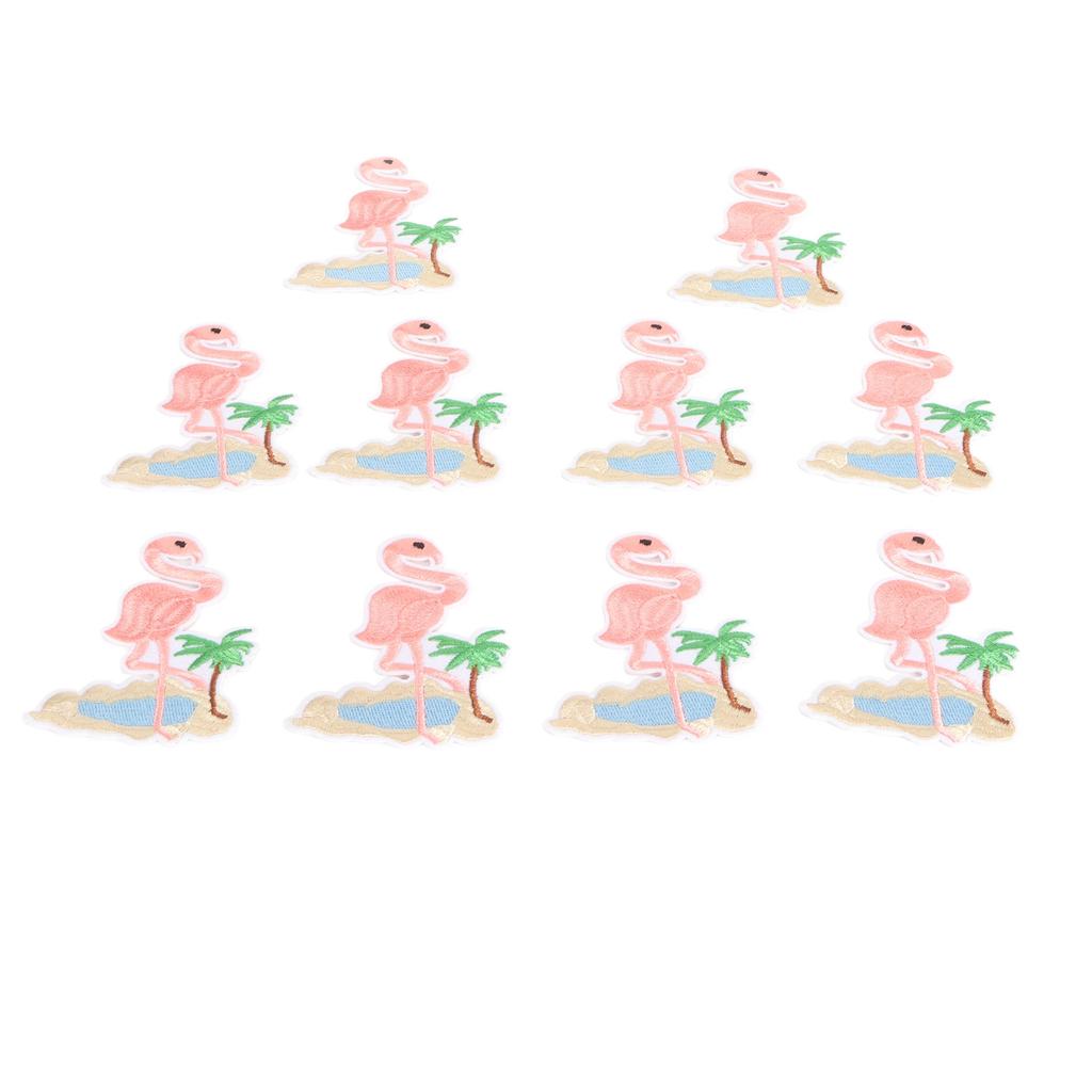 Cloth Patch Iron On Sew On Cute Flamingo Pattern Embroidered Clothing Appliques for Shirts Jackets Bag Pink 10pcs