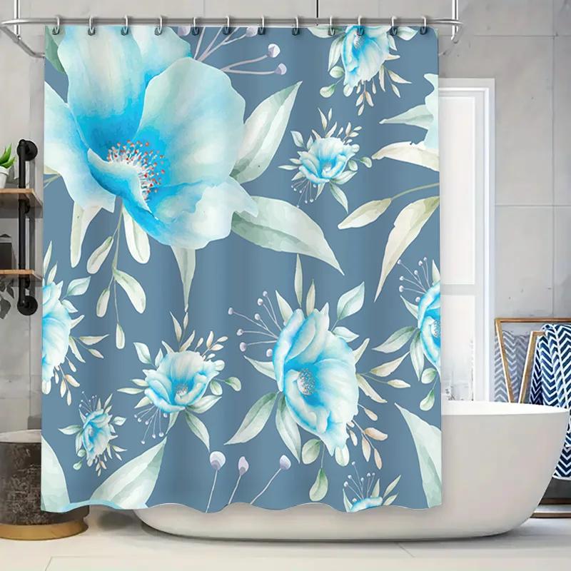 

Bathroom Waterproof Shower Curtain Floral Print Blue White Gray Home Decor Shower Liner With Rings Set For Bathtub 72 X 84 Inche W60H190(CM)-1 Pcs