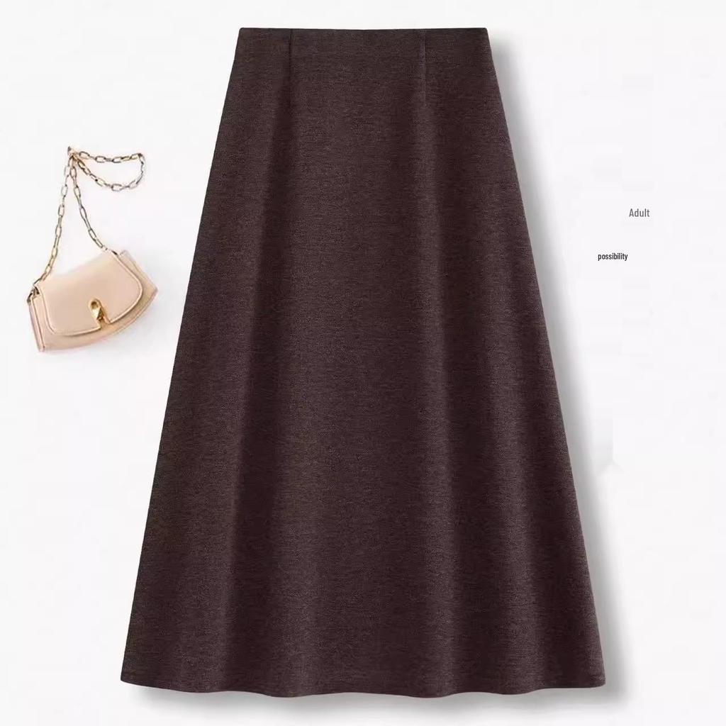 Women's Fashionable Woolen A-line Long Skirt - Autumn/Winter 2026, Elegant Velvet, Beautiful Temperament Umbrella Design.