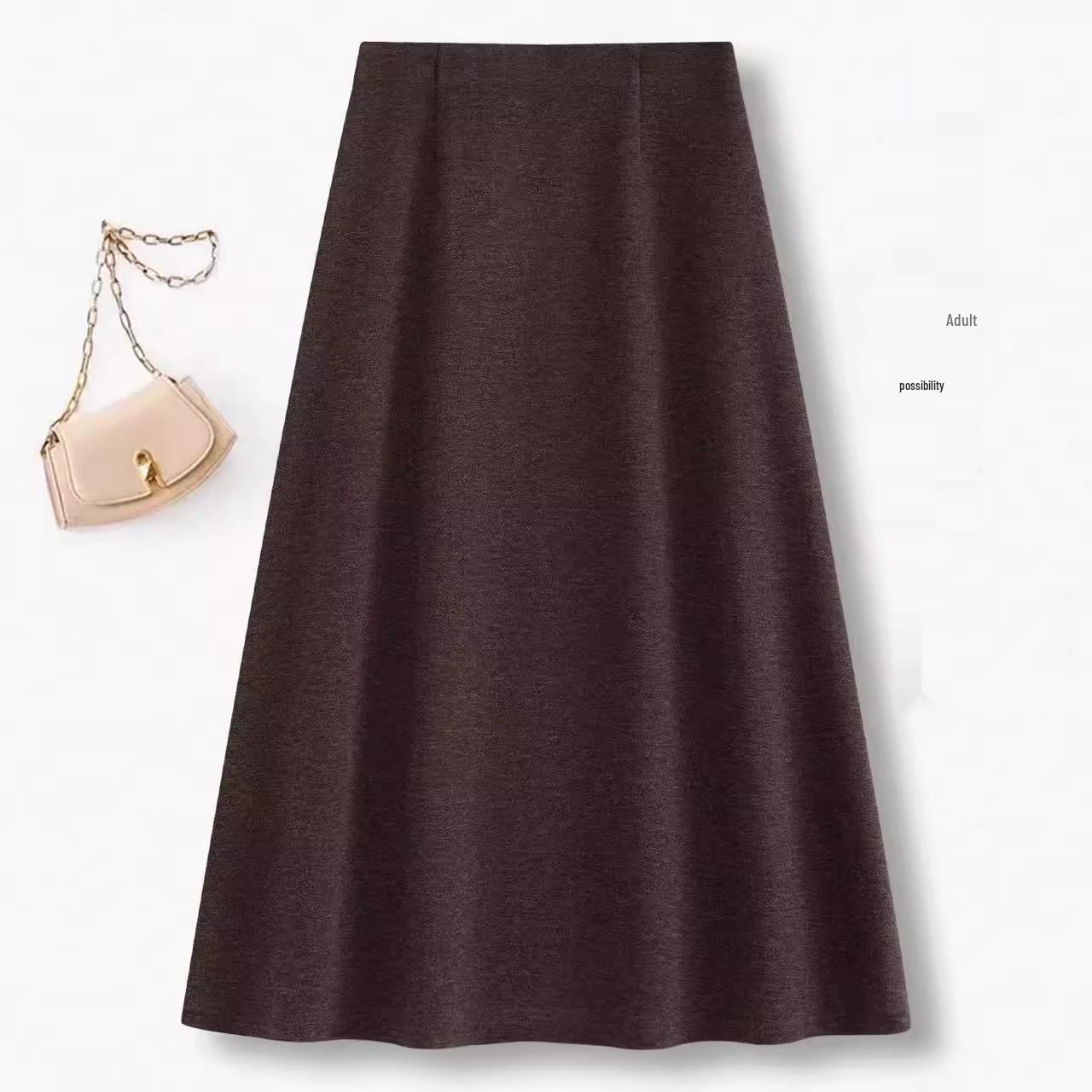 

Women s Fashionable Woolen A-line Long Skirt - Autumn/Winter 2026, Elegant Velvet, Beautiful Temperament Umbrella Design. L