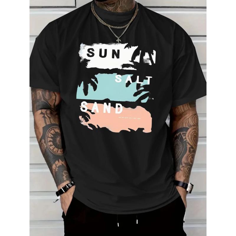 

European sizes Men S New Casual Pure T-Shirt Featuring SUN SALT SAND Graphic Design, Made from Comfortable And Breathable Fabric S чёрный