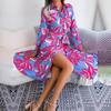 Women Floral Polo Collar Lace Up Shirt Dress Long Dress Single Breasted Contrast Style For Ladies Spring Summer