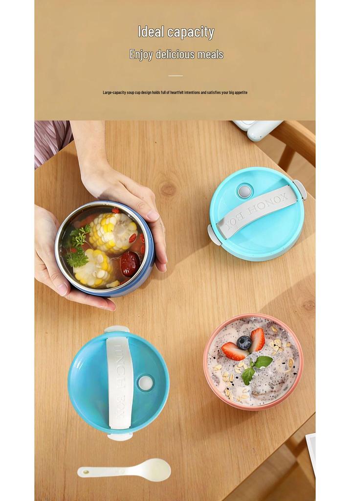 Portable Insulated Stainless Steel Soup Bowl with Spoon for Office, Students, and Children