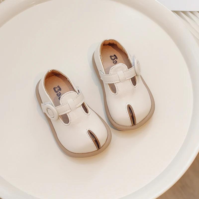 Korean Style Children's Leather Shoes 2024 Spring Fashion Kids Girls Solid Color Single Shoe Soft Non-slip Toddlers Mary Janes
