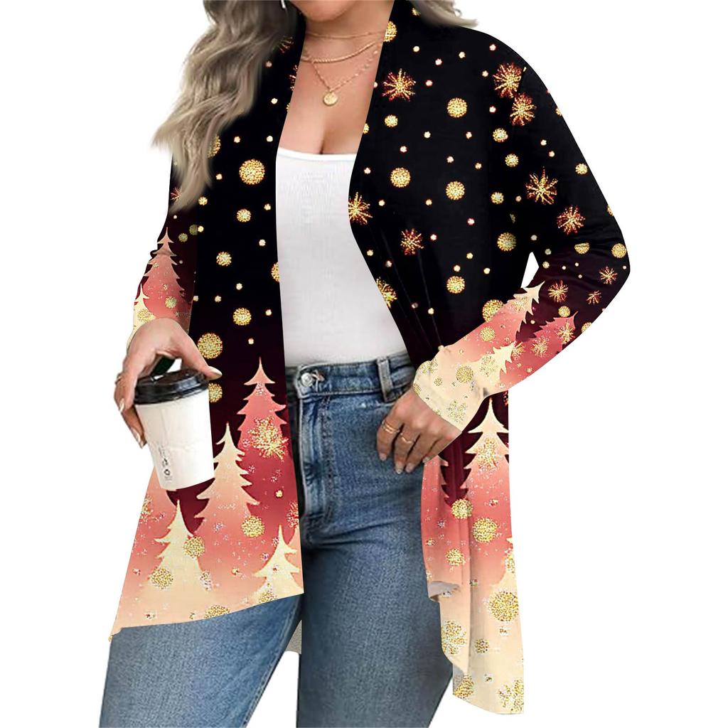 Women's Fall And Winter Fashion Casual Print Long Sleeve Mid-Length Cardigan Jacket