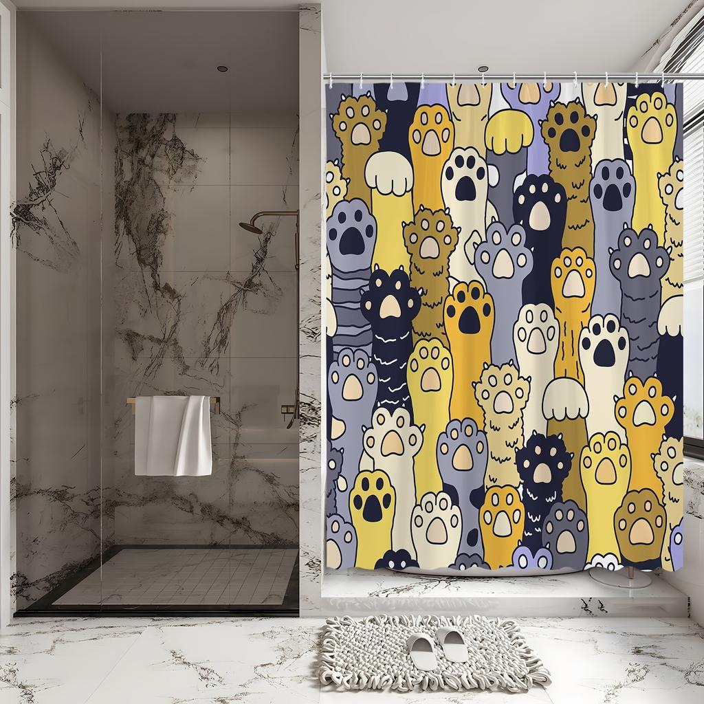 Funny Cat Paws Bath Curtain - Colorful & Playful Design, Waterproof Home Decor Adds Whimsical Charm to Your Bathroom