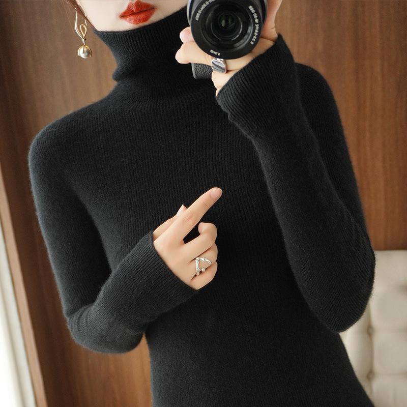 Women's Slim Fit High Neck Knit Sweater - Autumn/Winter Base Layer Pullover