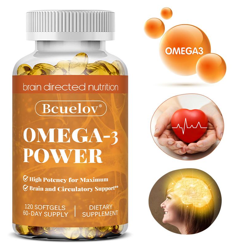 Hochpotentes Omega-3-Fischöl-Nahrungsergänzungsmittel, 120 Weichkapseln pro Flasche