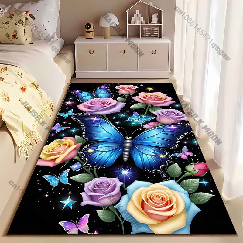 Butterflies Roses Stars Night Carpet Yoga Living Room Room Decor Children's Crawling Mat Doormat Area Rug Games Mat