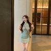 Pure desire neck knitted dress women's summer temperament green spice girl hip wrap short skirt slim waist short skirt women's clothing