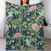 Bamboo, Birds And Blossom - Dark Teal Throw Blanket Stylish Couch Blanket For Home Living Room
