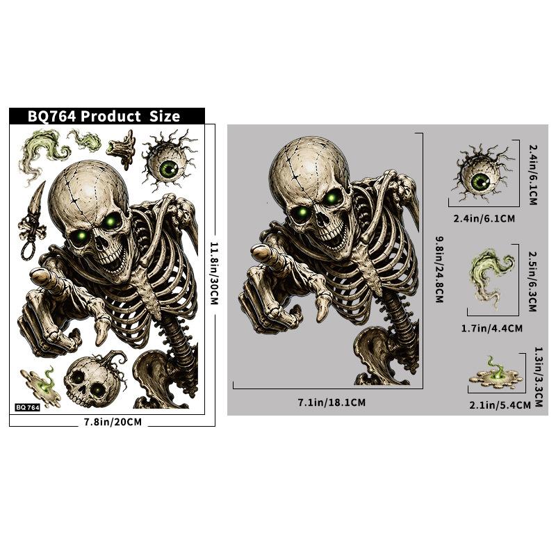 Halloween Stickers Skull Glass Stickers Halloween Party Supplies Horror Vibe Static Stickers