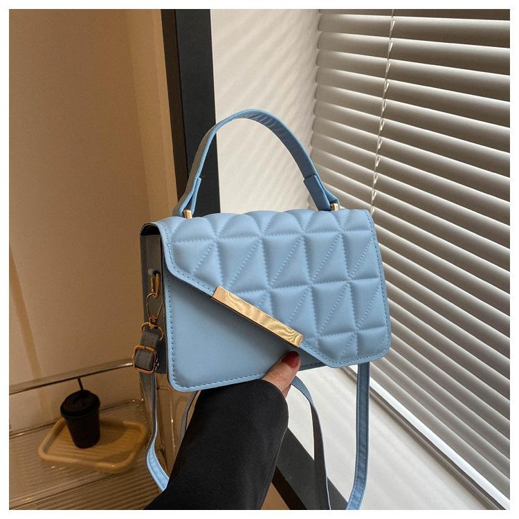 Ladies Diamond Grid Embroidery Thread Small Square Tote Bag, Women's Single Shoulder Crossbody Bag, Texture Popular Handbag