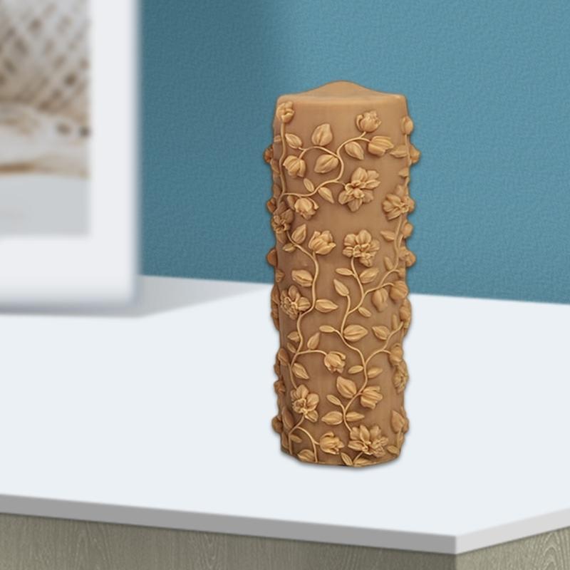 Embossed Floral Leaf Cylinder Silicone Candle Molds for Epoxy Resin Handmade Candle Soap Fondant Chocolate Candy Cake