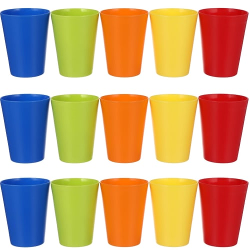 Frcolor Plastic Cups, Colored Cups, Pack of 15, Beverage Cups, Portable, Stylish, for Parties, Tasting, Mixed Colors (101-200ml)
