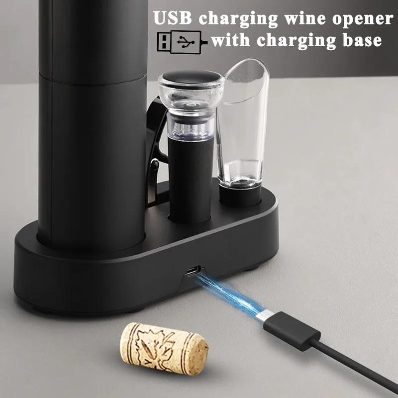 Electric Wine Bottle Opener Automatic Red Wine Corkscrew Rechargeable Wine Opener with Charging Base Tools Kitchen Accessories