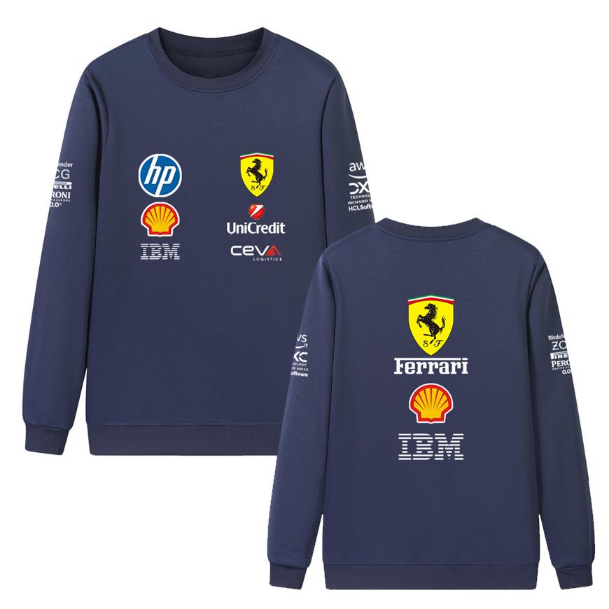 Unisex Damen Herren Frühling und Herbst F1 Ferrari Racing Print Rundhals Sweatshirt Lässig Locker Langarm Pullover Sport Streetwear