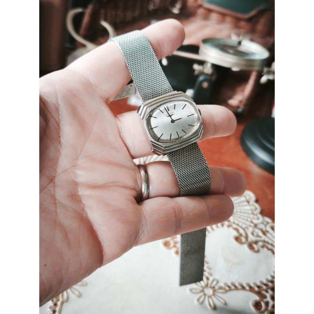 Used LONGINES White Gold Silver Dial Dress Type Mesh Belt