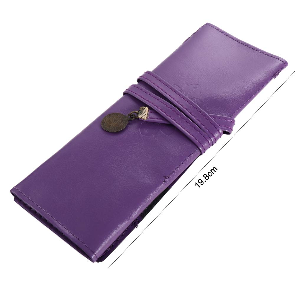 Girls Retro Stationery PU Leather Roll Pencil Bags Cosmetic Bag Roll Pen Bag Vintage Pencil Case