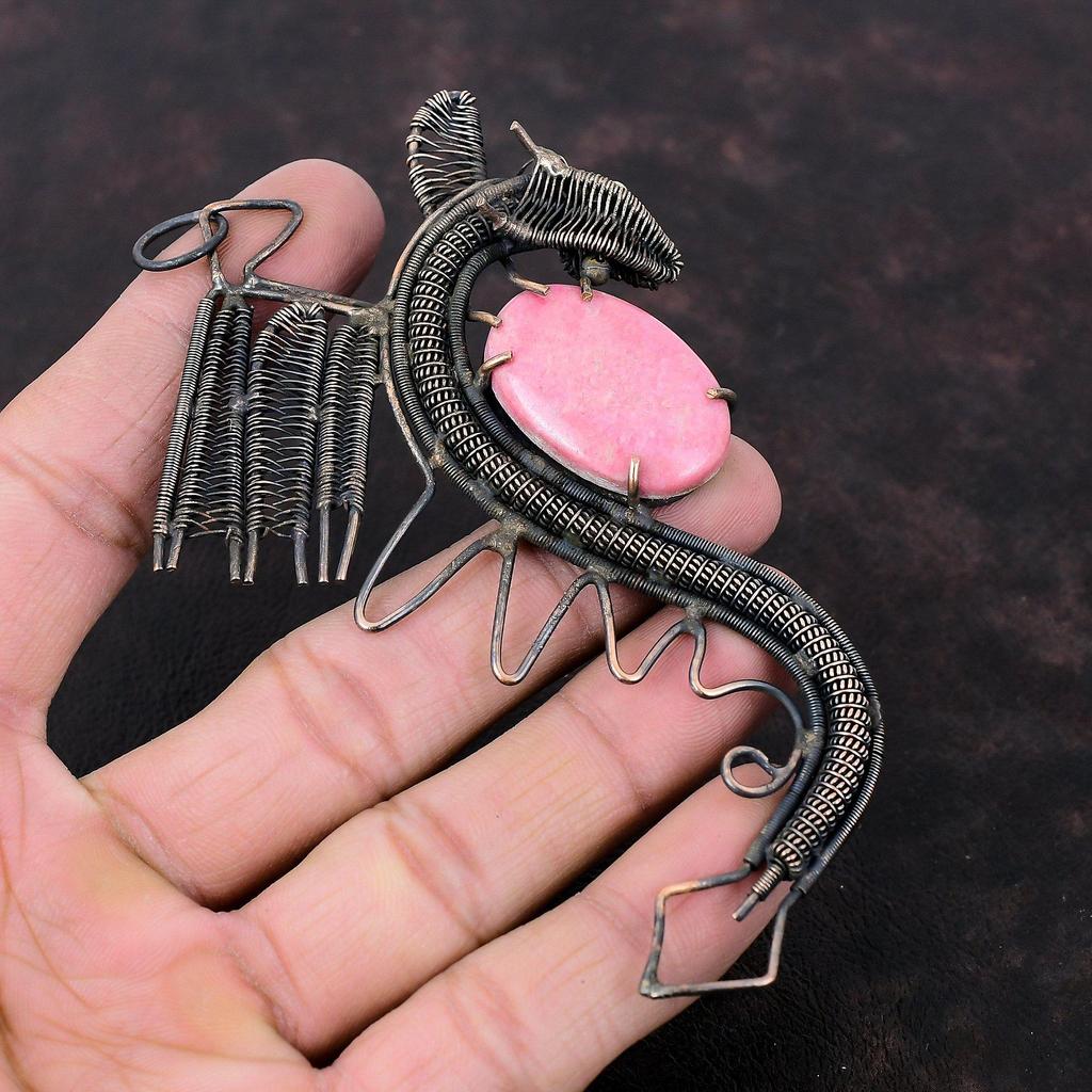 Thulite Pendant Copper Wire Wrapped Pendant Gemstone Pendant Thulite Jewelry Handmade Dragon Pendant Unique Pendant Copper Jewelry For Gift