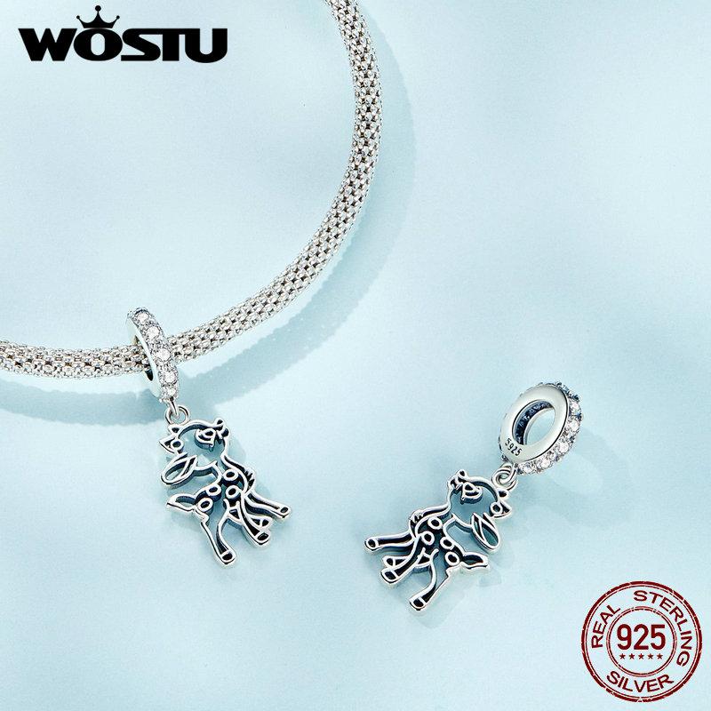 WOSTU 925 Sterling Silver Hollow Vivid Deer Charms de mărgele agățate pentru femei Brățară originală, colier, bijuterii DIY