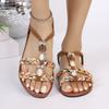 Women's Bohemian Style Sandals, Summer Colorful Woven Beaded Round Toe Comfort Flat Sandals