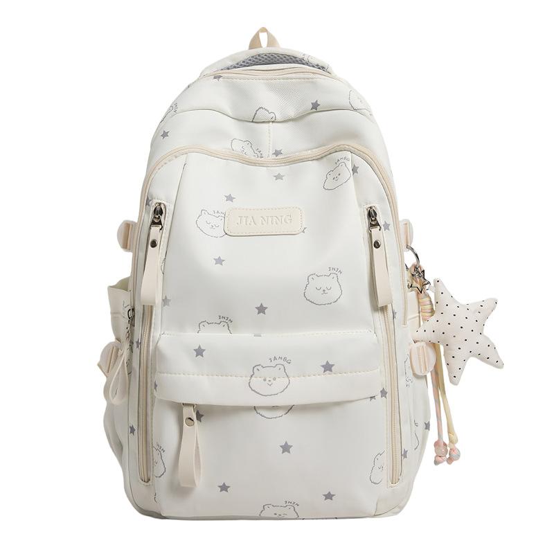 Cute Bear Print Backpack for Girls Teenagers Large Capacity School Bag Lightweight Student Rucksack
