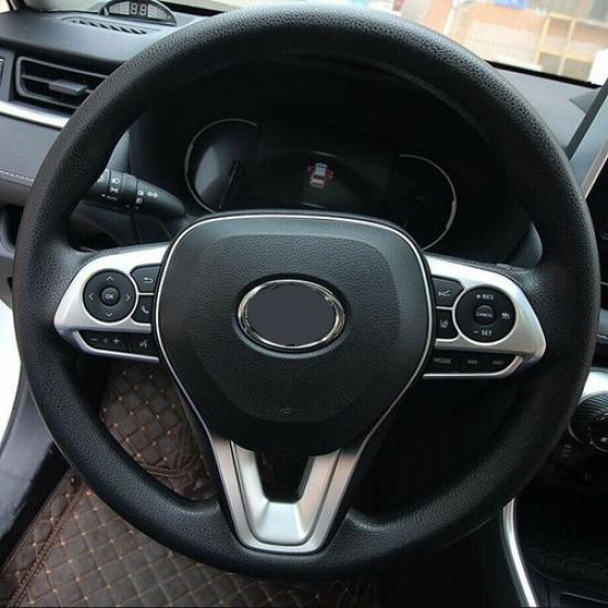 For   Toyota RAV4 Matte Silver Interior Steering Wheel Cover Trim 3PCS