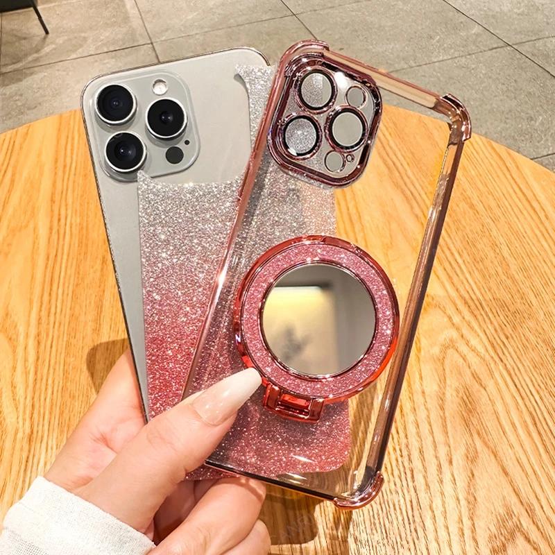 For Samsung Galaxy A06 A05 A04 A04e A03 Core A51 A03s A02s Four Corner Anti-shock Plating Case A 06 05 Makeup Mirror Stand Cover