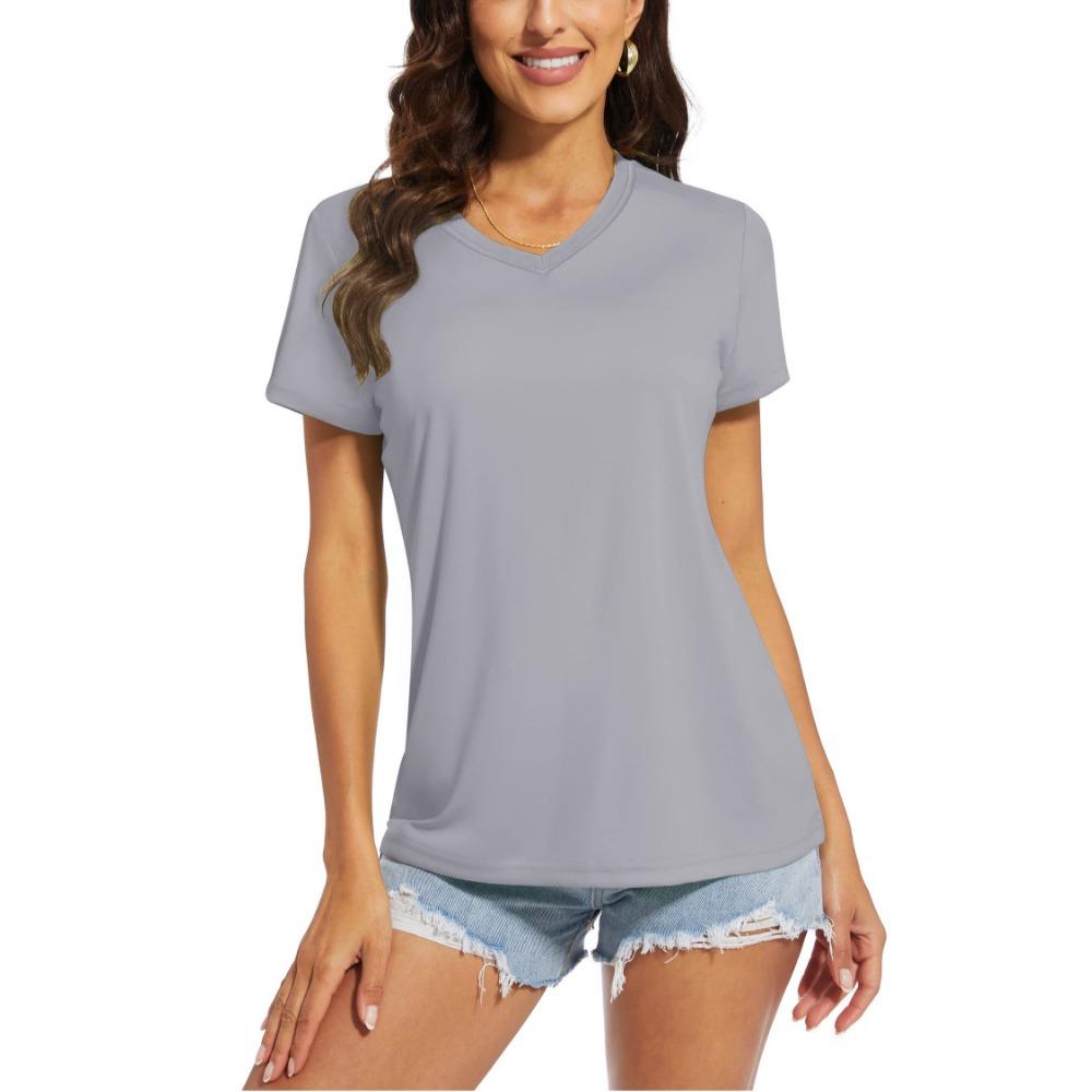 TACVASEN UPF 50+ Summer Short Sleeve V-Neck T-shirts Womens Sun Protection T-shirts Quick Dry Hiking Running Tee Shirts Tops