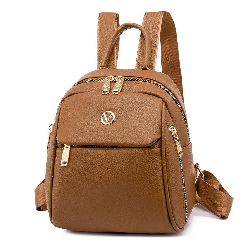 Solid-color Soft Leather Ladies' Fashionable Backpack, High-end Travel Mini Simple Trendy Ladies' Shoulder Bag