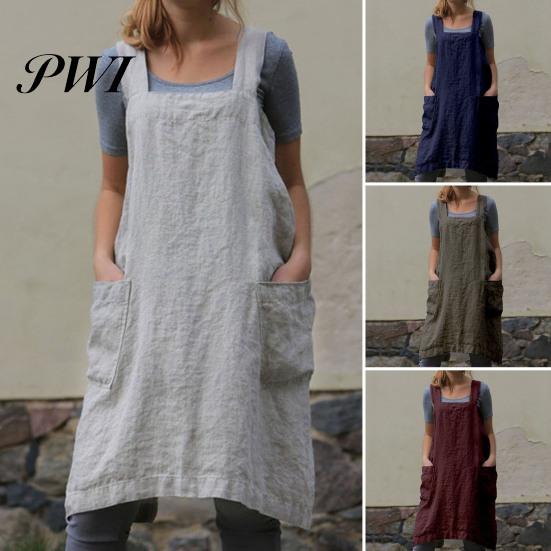 Washable Cooking Apron Solid Color Crisscross Back with Pockets Garden Fine Workmanship Baking Accessories