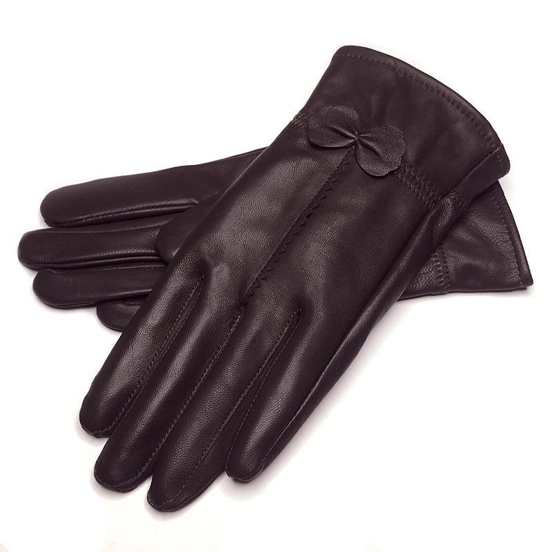 Gants en cuir pour femmes, couleur unie, gants de Protection chauds, accessoires d'extérieur, automne et hiver