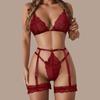 Sexy Lace Lingerie Set For Women Floral Lace Ultrathin See Through Bra Set Brassiere+Thong+Garter 3-Piece Underwear Erotic Sets