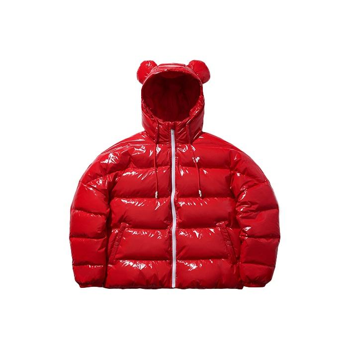 Li Ning X Disney Kollaboration Kurze Kapuzen-Daunenjacke Winter Damenjacke Zinnoberrot AYMP144-2