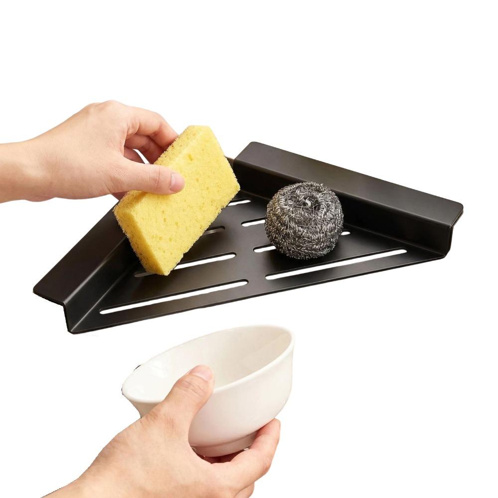 Carbon Steel Sink Corner Rack Anti-rust Waterproof Dish Drying Rack Hollowed Punch-free Dishcloth Sponge Stand Laundry Room