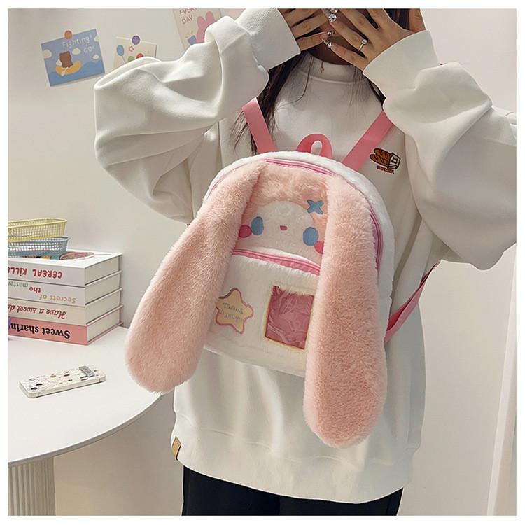 Girl Plush Lopunny Cartoon Backpack With Collapsible Storage And Cartoon Pattern